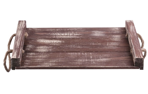 Drewniana taca na białym tle