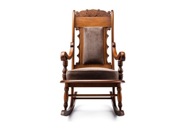 Drewniane krzesło kołysane z poduszką na białej lub przezroczystej powierzchni PNG przezroczysta tło