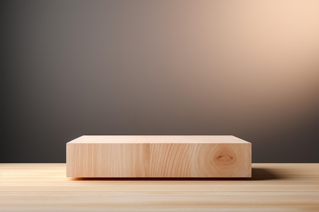 Drewniane podium do wystawiania produktów na drewnianym stole