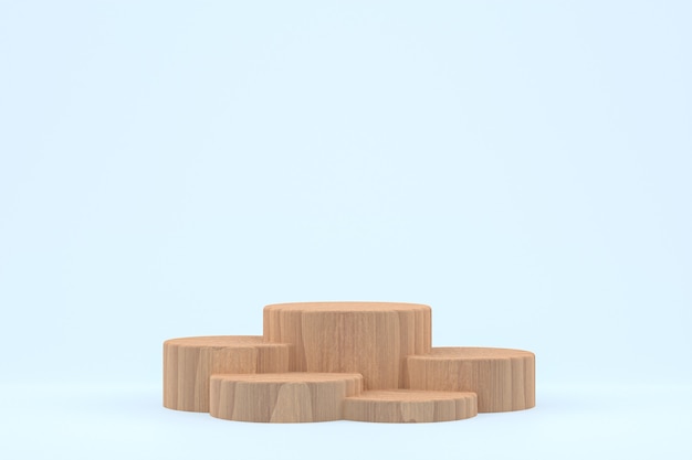 Drewniane podium minimalne renderowanie 3d lub stojak na produkty do prezentacji produktów kosmetycznych