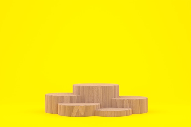 Drewniane podium minimalne renderowanie 3d lub stojak na produkty do prezentacji produktów kosmetycznych