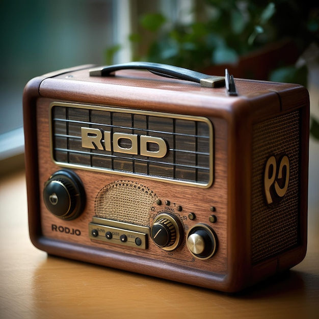 Drewniane radio z napisem ro