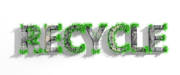Zdjęcie drewniane recykling słowo z zielonej trawy wzrostu na białym tle