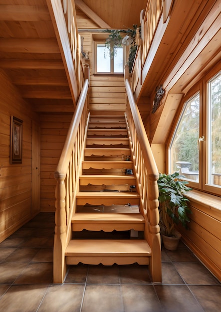 Zdjęcie drewniane schody na poddasze w domu