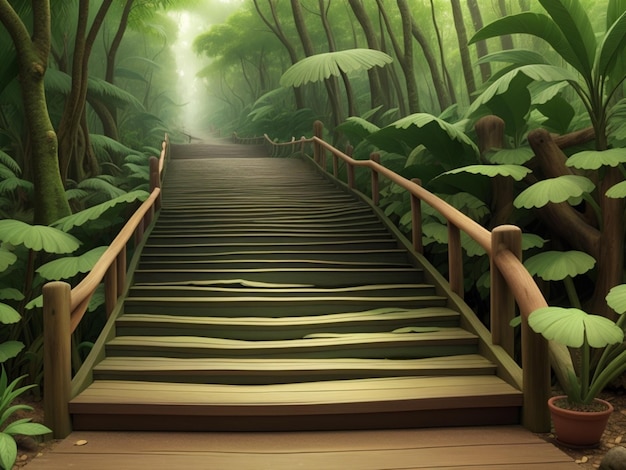 Zdjęcie drewniane schody z lasu deszczowego