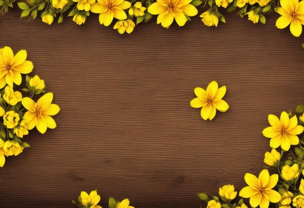 Drewniane tło z żółtymi kwiatami