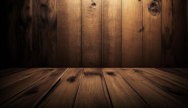 Drewniane tło ze stołem do montażu Twojego produktu Generative ai