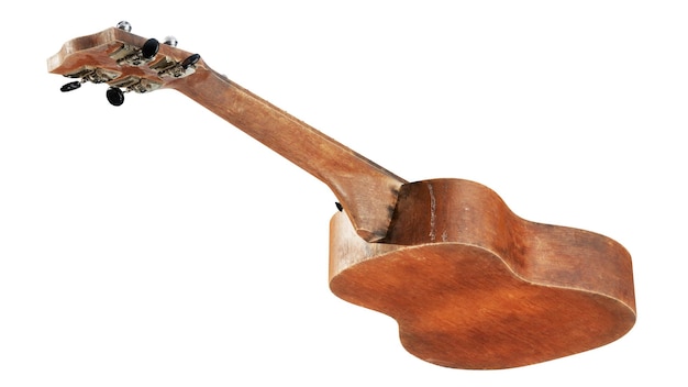 Drewniane tradycyjne ukulele sopranowe 3d ilustracja renderowania na białym tle