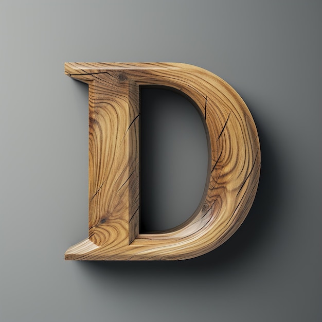 Drewniany alfabet D minimalistyczny projekt Logo typograficzne na szarym tle