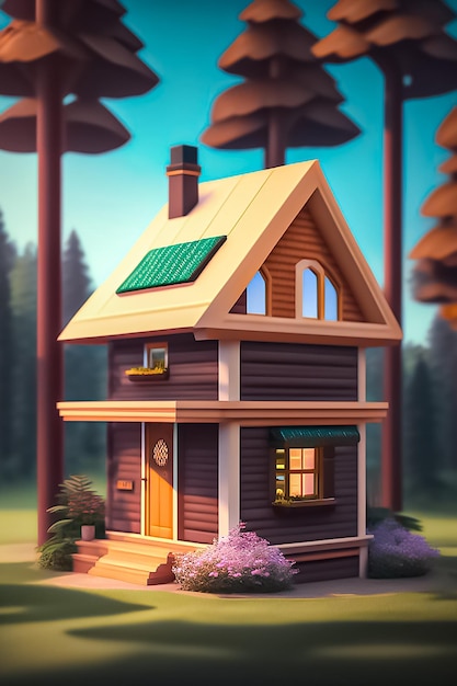 drewniany dom renderowania 3d