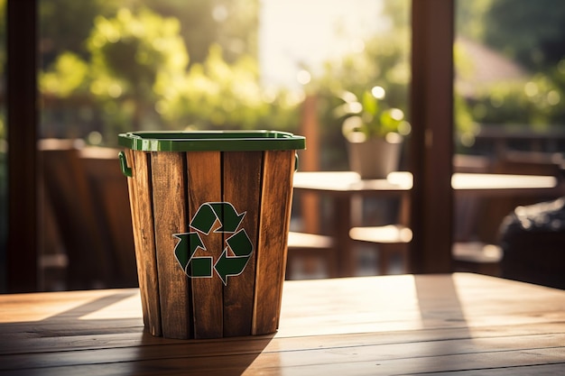 Drewniany ekospot Recykling bin w kolorze zielonym promujący świadomość środowiskową