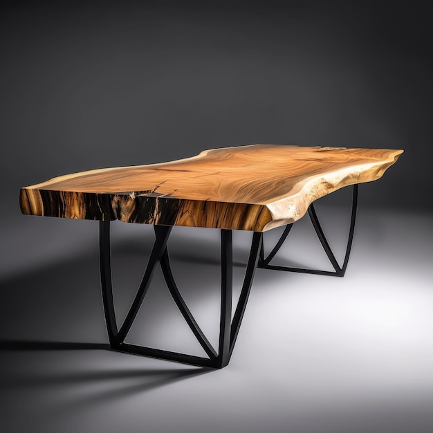Zdjęcie drewniany lakierowany stół w stylu loft na białym tle element wnętrza