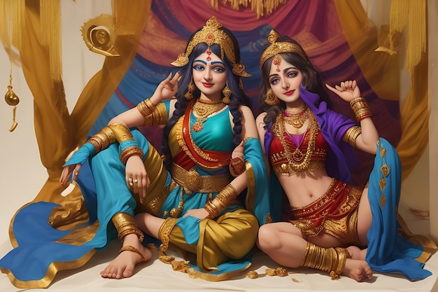 Drewniany MDF Leela Set Krishna z Gawal dla Janmashtam