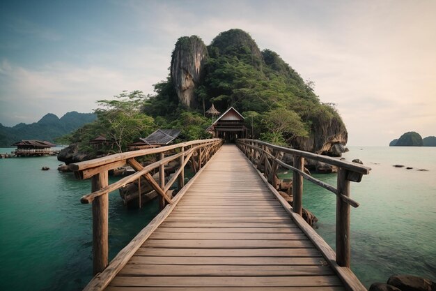 Drewniany most na wyspie Koh Tangyuan w Surat Thani w Tajlandii