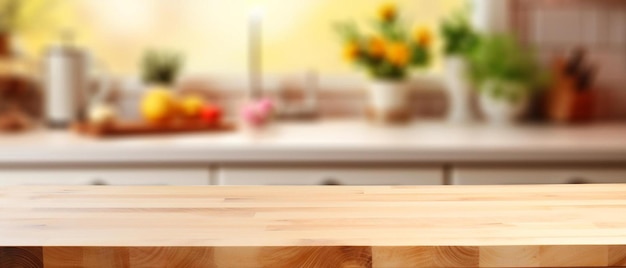 drewniany piedestal na stole w kuchni wnętrze i wolna przestrzeń dla dekoracji