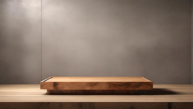 Drewniany podium na liczniku stołowym z betonowym grunge teksturą tła 3D rendering