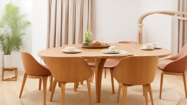 Zdjęcie drewniany stół do herbaty z krzesłami