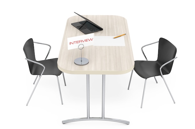 Drewniany Stół I Krzesła Na Wywiad Na Białym Tle. Renderowanie 3d