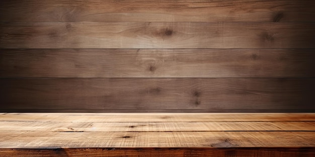 Drewniany stół i tło ścienne do wyświetlania produktów bez niczego na nim