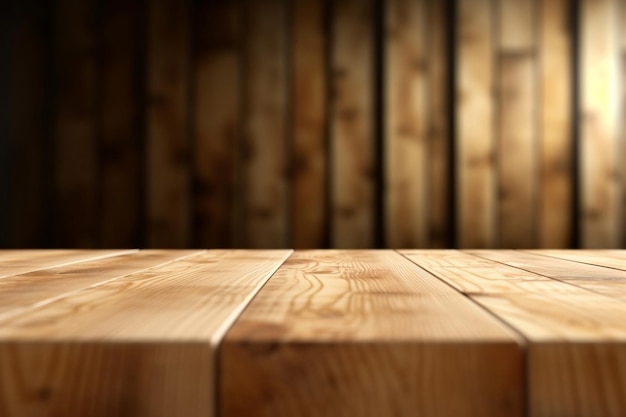 Drewniany stół na pierwszym planie z widokiem z przodu blatu