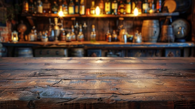 Drewniany stół przed barem