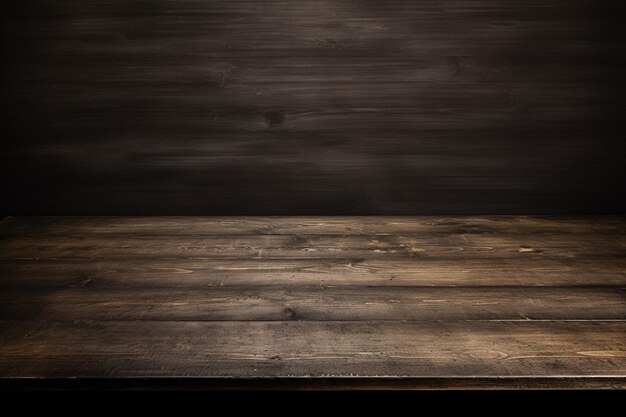 Drewniany stół przed drewnianą ścianą z niewyraźnym tłem