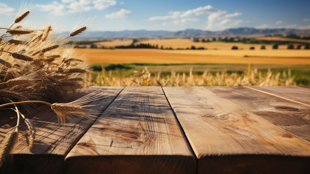 Zdjęcie drewniany stół w polu pszenicy