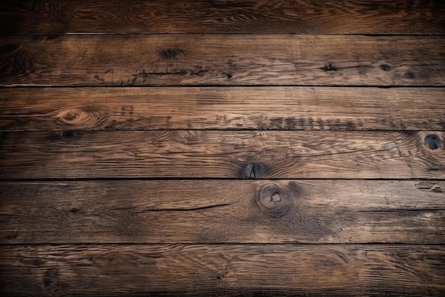 Drewniany stół z ciemnobrązowym tłem i drewnianą podłogą.