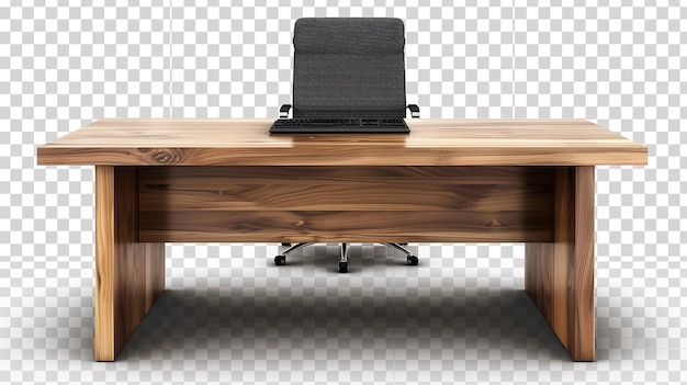drewniany stół z laptopem na nim i białym tle