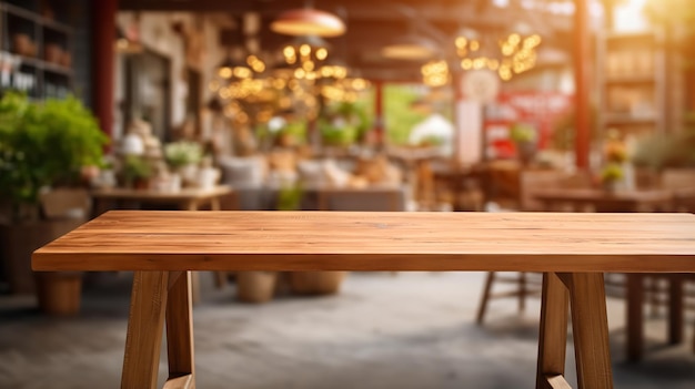 Drewniany stół z niewyraźnym tłem Generative Ai