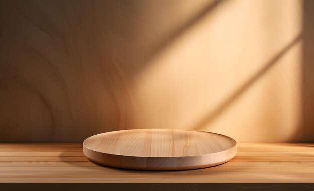 Drewniany talerz na drewnianym stole w pokoju Generatywna sztuczna inteligencja