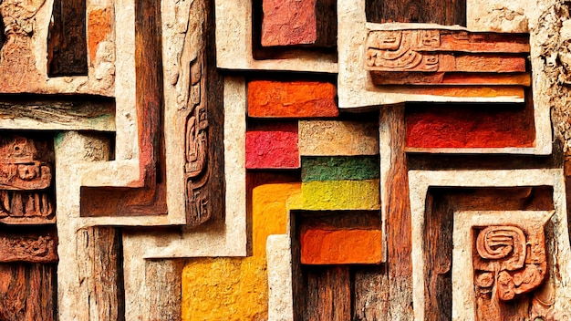 Drewno w stylu Majów Artystyczne kolory Ilustracja 3D