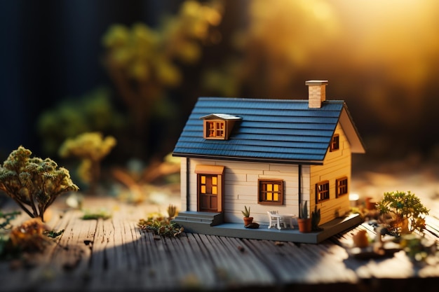 Drobny dom Miniaturowy dom na drewnianym stole miniaturowa przystań