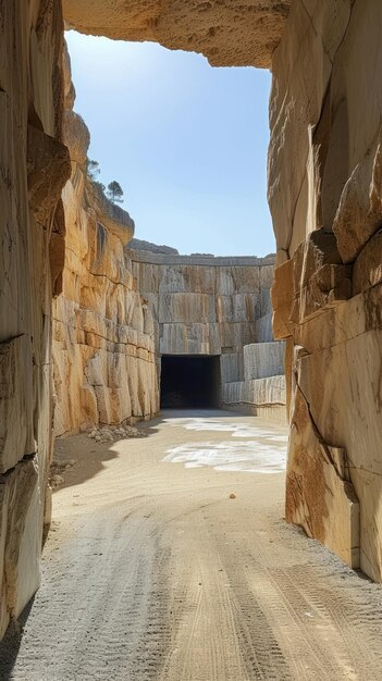 Droga brudna z tunelem w kamieniołomie marmuru