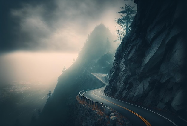 Droga na górze we mgle