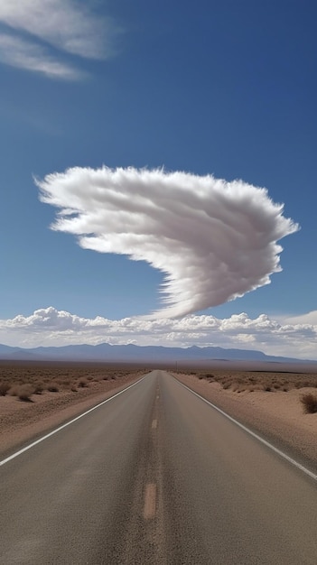 Droga na pustyni z dużą chmurą na niebie