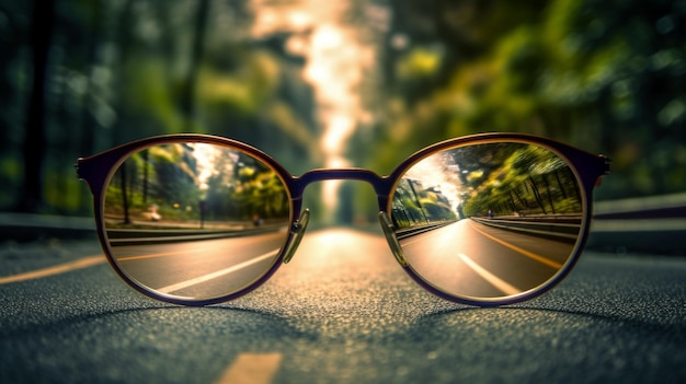 Droga prowadząca do jasnego źródła światła widzianego przez okulary Generacyjna sztuczna inteligencja
