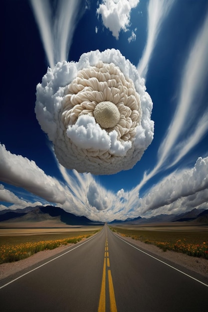 Droga z chmurą, na której jest słowo mózg.
