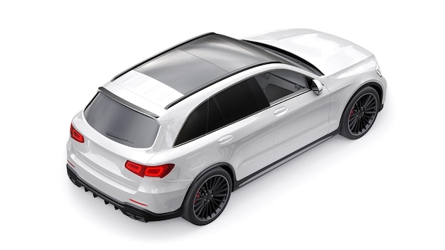 Drogi ultraszybki sportowy samochód SUV do ekscytującej jazdy po mieście na autostradzie i torze wyścigowym Model 3D białego samochodu na białym tle renderowania 3d