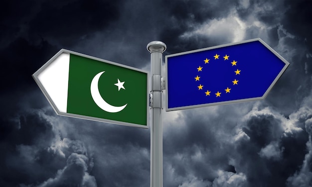 drogowskaz do Pakistanu i Unii Europejskiej W różnych kierunkach Renderowanie 3D