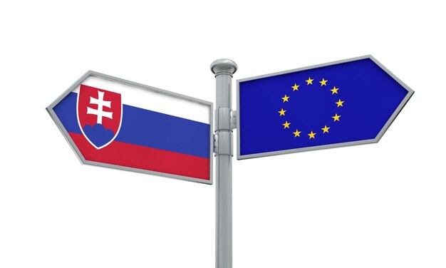 Drogowskaz Słowacja i Unia Europejska W różnych kierunkach Renderowanie 3D