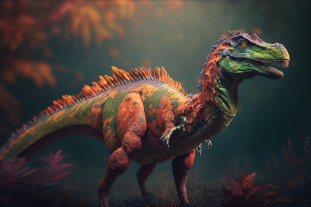 Dromaeosaurus Kolorowy niebezpieczny dinozaur w bujnej prehistorycznej naturze autorstwa Generative AI