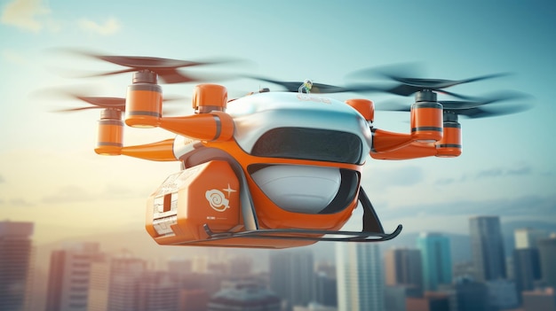 Dron dostarczający jedzenie Autonomiczny robot dostarczający Biznesowa koncepcja transportu lotniczego