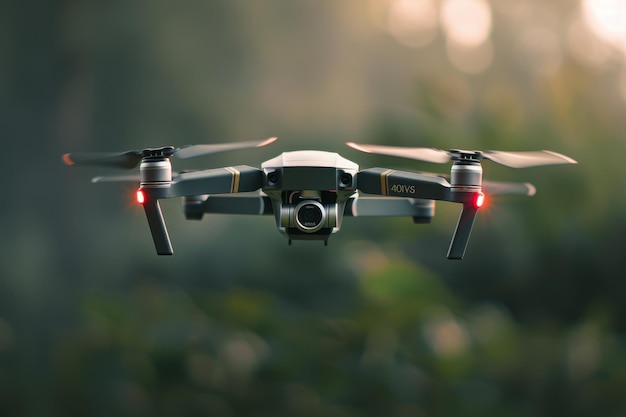 Zdjęcie dron lata w powietrzu z przymocowaną do niego kamerą