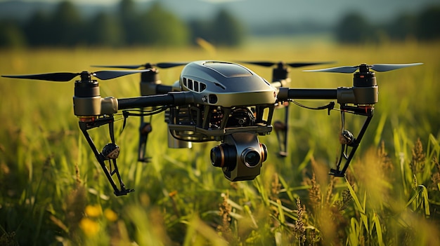 dron latający po niebie i przechwytywanie zielonego pola