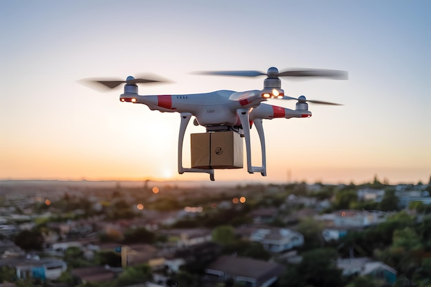 Dron niosący pustą paczkę nad sąsiednim systemem bezzałogowych statków powietrznych