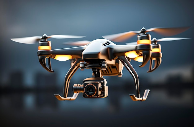 Dron quadcopter z aparatem cyfrowym Generative AI