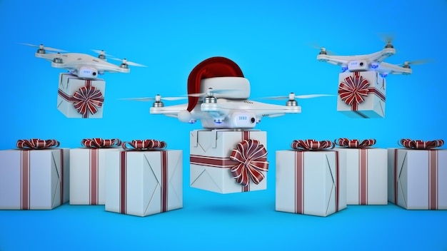 Dron z koncepcją dostawy prezentów renderowania 3d