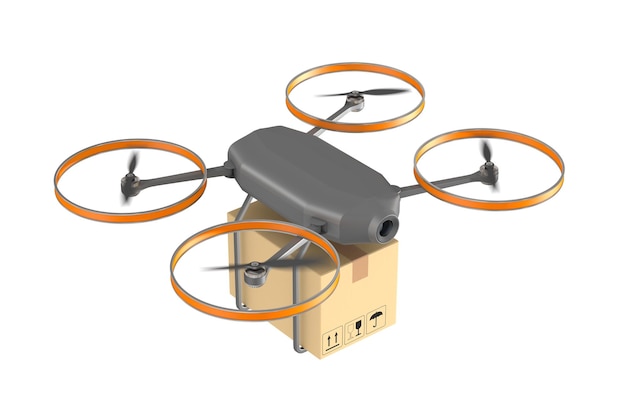 Dron z skrzynią ładunkową na białym tle Izolowana ilustracja 3d