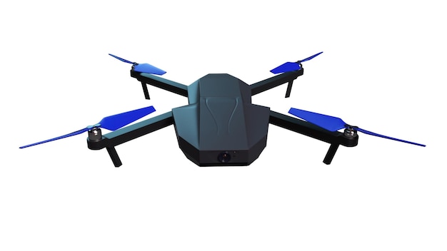 Drone quadrocopter z aparatem do fotografii lotniczej na białym tle wygenerowany komputerowo renderowanie 3d nowoczesnej technologii tła